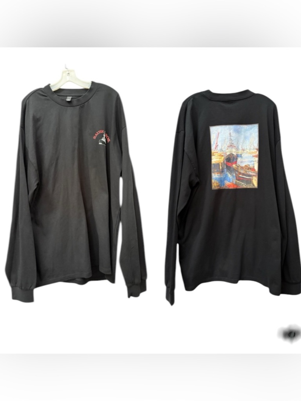 Sause Bros Ascolour 2XL XXL Black Long-Sleeve Graphic Tee with Harbor Print